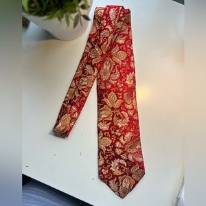 Dion Red and gold floral pattern men’s Italian silk handcrafted in Canada 59”
